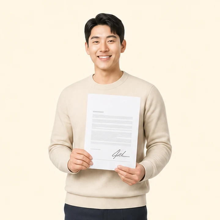 신용불량 소나타 장기렌트카 서면 견적서를 들고 있는 고객